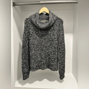 Kendall & Kylie Black and White Marled Oversized Cowl Neck Sweater womens Medium
